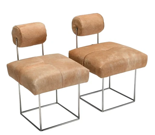 2x Cowhide Side Chairs by Fritz Brückner