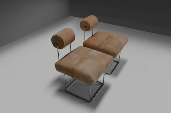 Image 1 of 2x Cowhide Side Chairs by Fritz Brückner