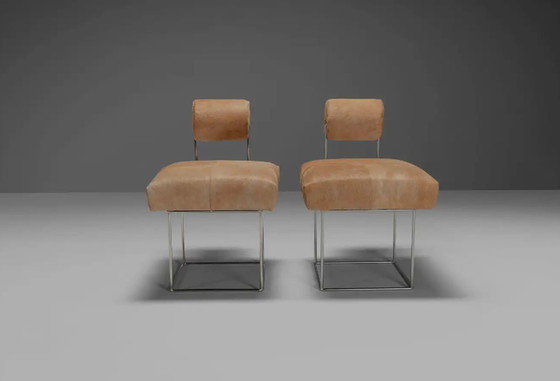 Image 1 of 2x Cowhide Side Chairs by Fritz Brückner