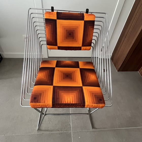 Image 1 of 2x Vintage Wire chairs 70's with Verner Panton fabric