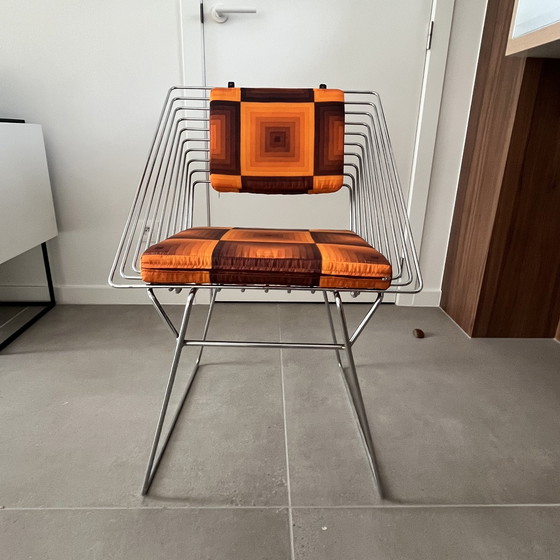 Image 1 of 2x Vintage Wire chairs 70's with Verner Panton fabric