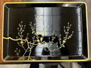 Grand Plateau Japonais En Bois Laqué Noir Et Or 49 / 34 Cm