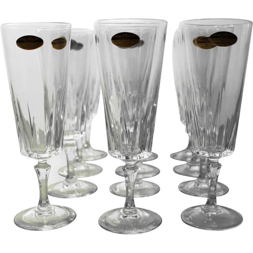Set of 12 vintage "Versailles" champagne flutes in Arques crystal, 1970