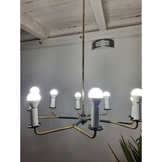Image 1 of Lampadario vintage Stilnovo in ottone con 8 bracci, Italia anni '50