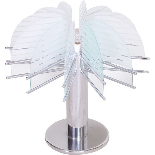 Vintage lamp in sandblasted glass and chromed steel by Kamenický Šenov, 1950