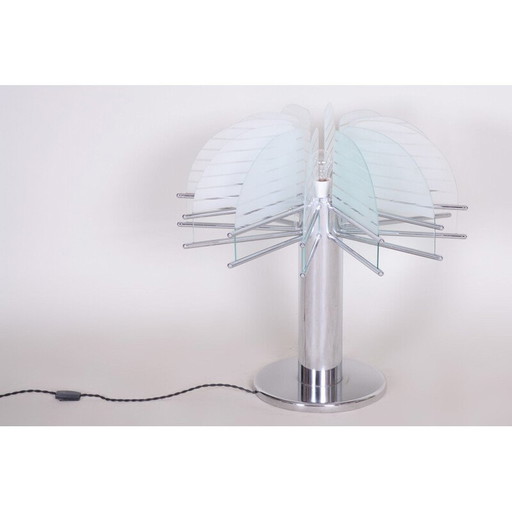 Vintage lamp in sandblasted glass and chromed steel by Kamenický Šenov, 1950