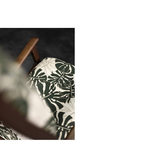 Image 1 of Vintage Danish rocking chair in wood and Monstera leaf pattern fabric, 1960s
