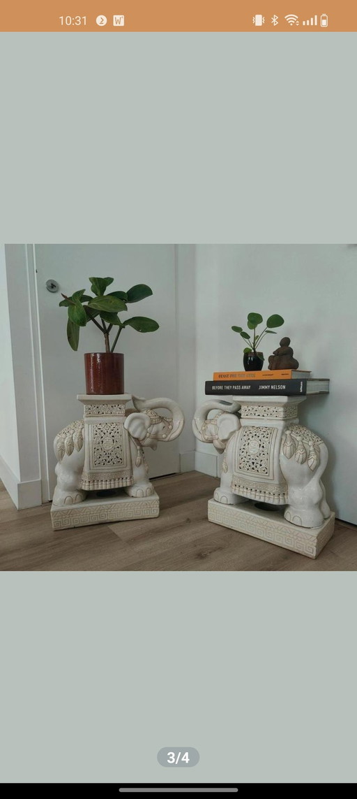 Ceramic Vintage Elephants, Plant Table/Side Table