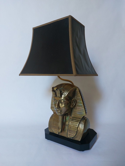 Hollywood regency pharaoh brass table lamp