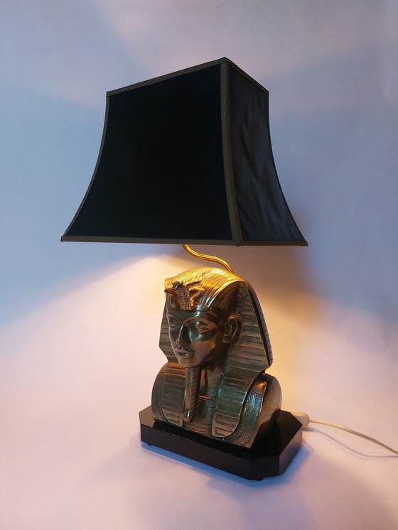 Image 1 of Hollywood regency pharaoh brass table lamp