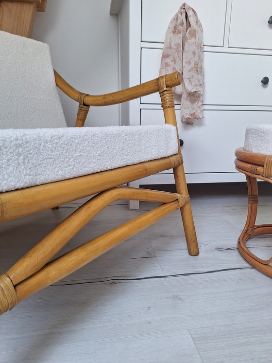 Image 1 of Fauteuil en bambou et tissu bouclette