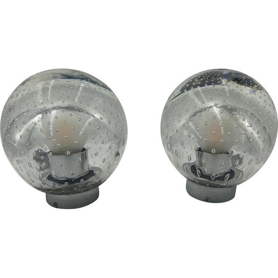 Image 1 of Pair of vintage Murano glass and chrome metal ball lamps, 1960