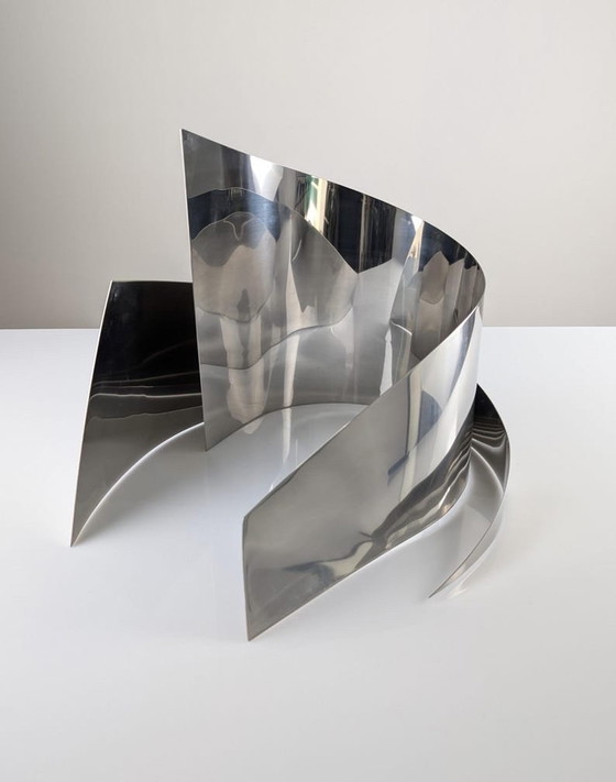 Image 1 of Steel Sculpture “Silver Wind” Vertical By Joaquin Torres & Rafael Llamazares 