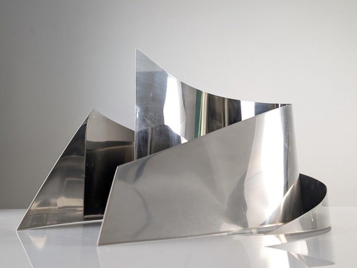 Steel Sculpture “Silver Wind” Vertical By Joaquin Torres & Rafael Llamazares 