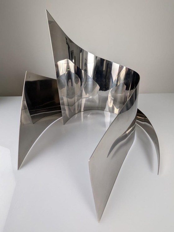 Image 1 of Steel Sculpture “Silver Wind” Vertical By Joaquin Torres & Rafael Llamazares 