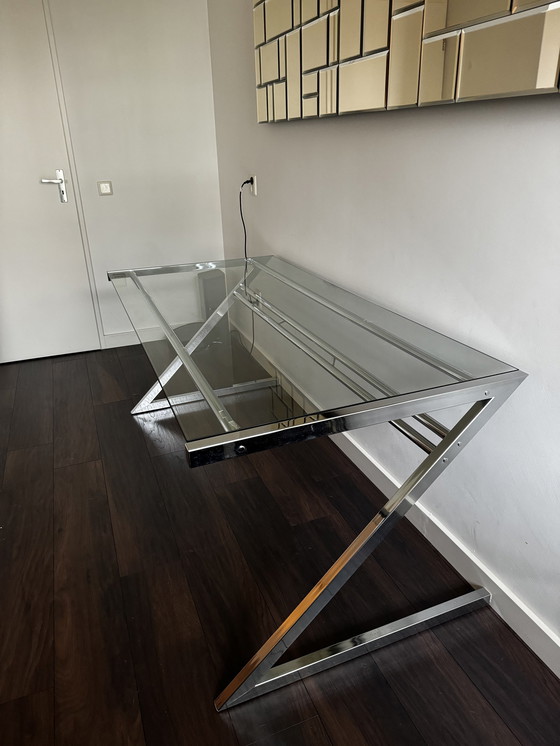 Image 1 of Zeolith Chrome Desk With Glass Top