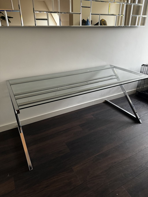 Zeolith Chrome Desk With Glass Top