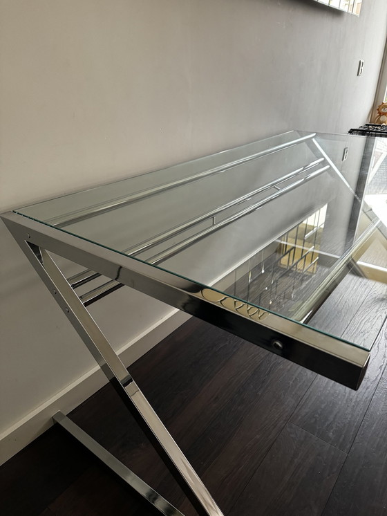 Image 1 of Zeolith Chrome Desk With Glass Top