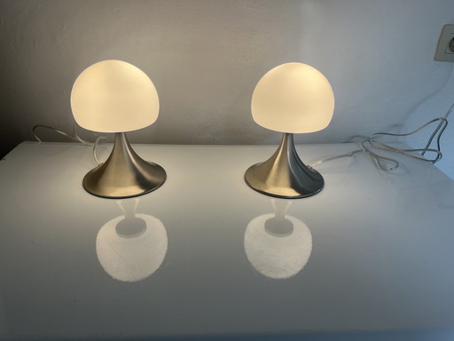 Pair Of Opaline Mushroom Lamps