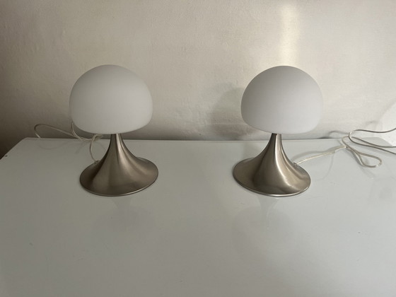 Image 1 of Pair Of Opaline Mushroom Lamps