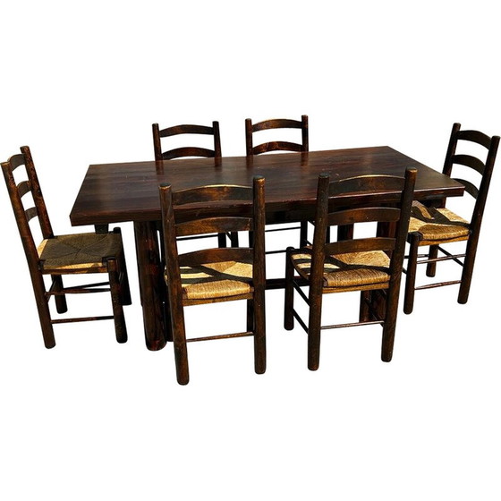 Image 1 of Vintage pine and oak dining set by Georges Robert, 1960