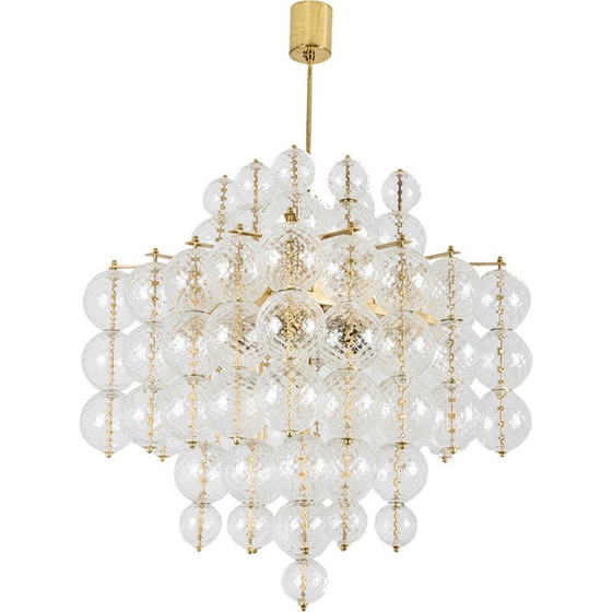 Image 1 of Vintage blown glass and gilded brass chandelier, Italy 1970