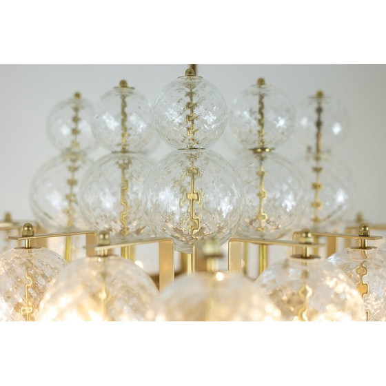 Image 1 of Vintage blown glass and gilded brass chandelier, Italy 1970