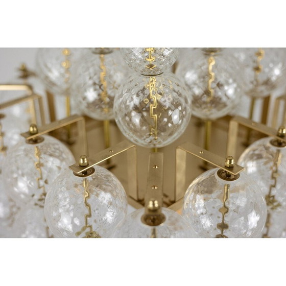 Image 1 of Vintage blown glass and gilded brass chandelier, Italy 1970