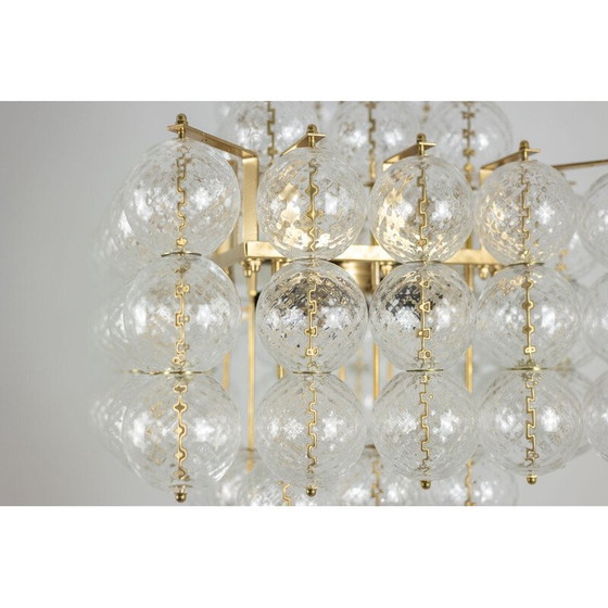 Image 1 of Vintage blown glass and gilded brass chandelier, Italy 1970