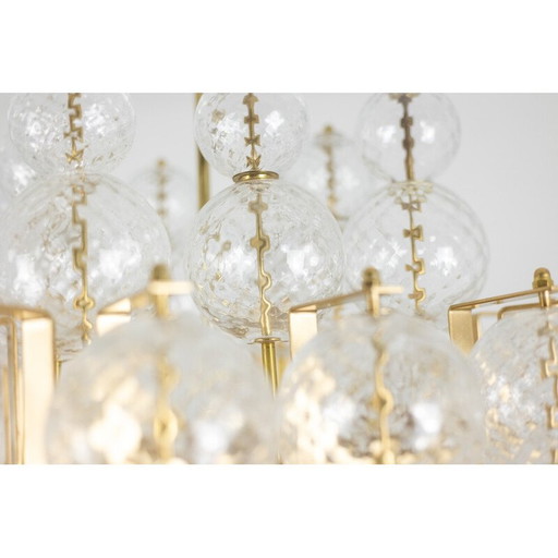 Vintage blown glass and gilded brass chandelier, Italy 1970