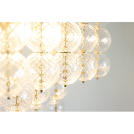 Image 1 of Vintage blown glass and gilded brass chandelier, Italy 1970