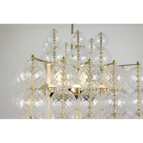 Image 1 of Vintage blown glass and gilded brass chandelier, Italy 1970