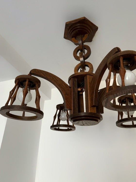 Image 1 of 50's wood chandelier