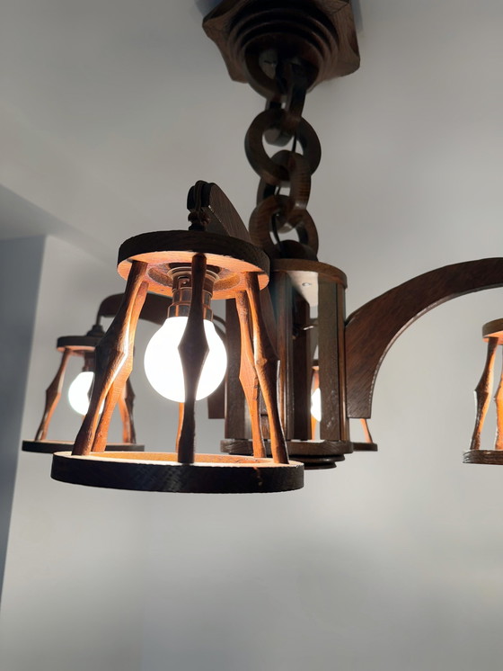 Image 1 of 50's wood chandelier