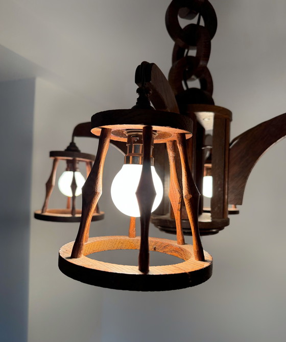 Image 1 of 50's wood chandelier