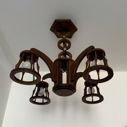 50's wood chandelier