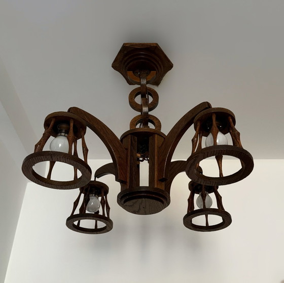 Image 1 of 50's wood chandelier