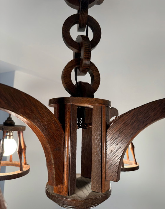 Image 1 of 50's wood chandelier