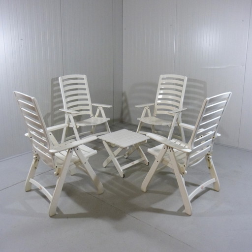 Herlag wooden garden chairs & ottoman/table 1970's