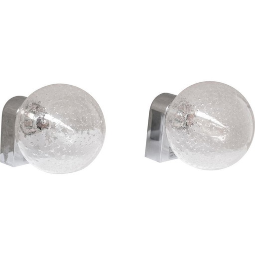 Pair of vintage glass wall lamps, Italy 1980