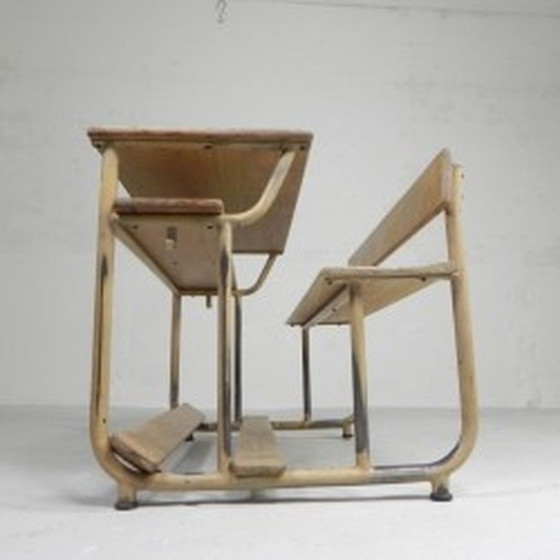 Image 1 of Industrial 2 person school desk - 1950s