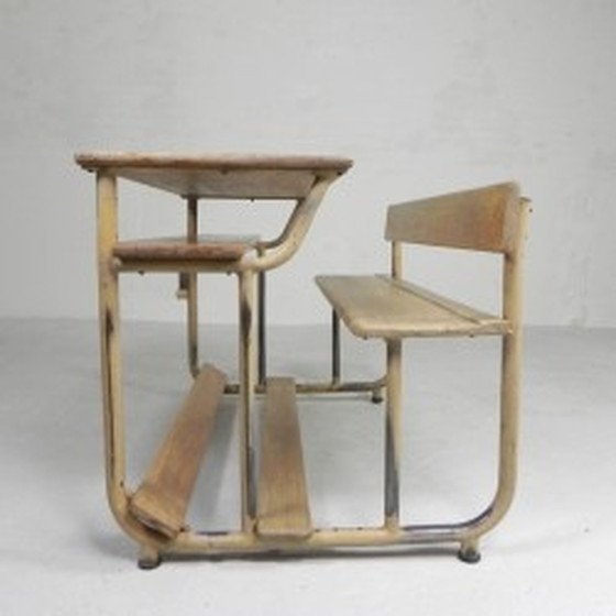 Image 1 of Industrial 2 person school desk - 1950s