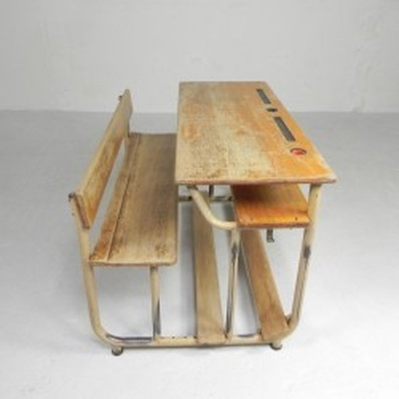 Image 1 of Industrial 2 person school desk - 1950s