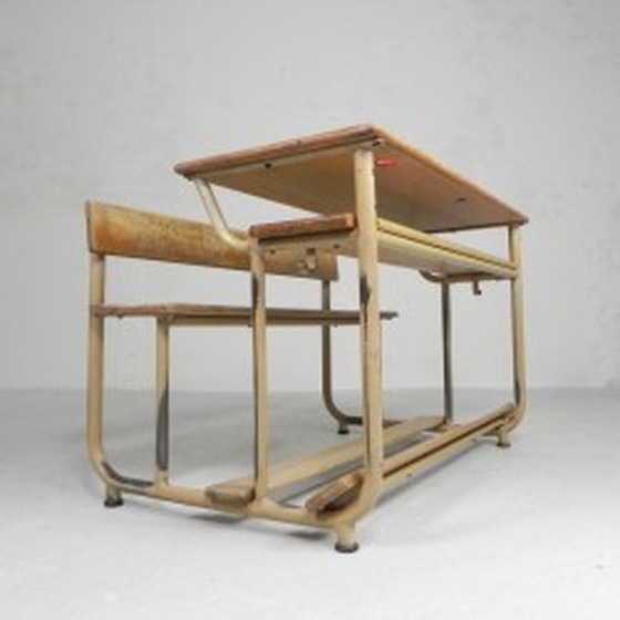 Image 1 of Industrial 2 person school desk - 1950s