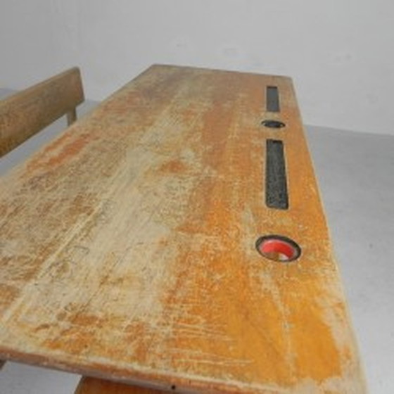 Image 1 of Industrial 2 person school desk - 1950s