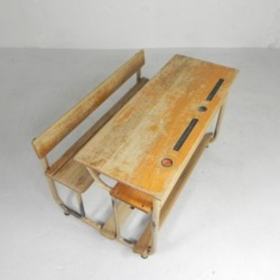 Image 1 of Industrial 2 person school desk - 1950s