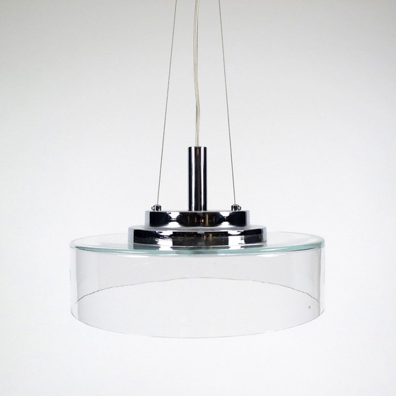 Image 1 of Italian chromed metal and glass pendant, 1980s