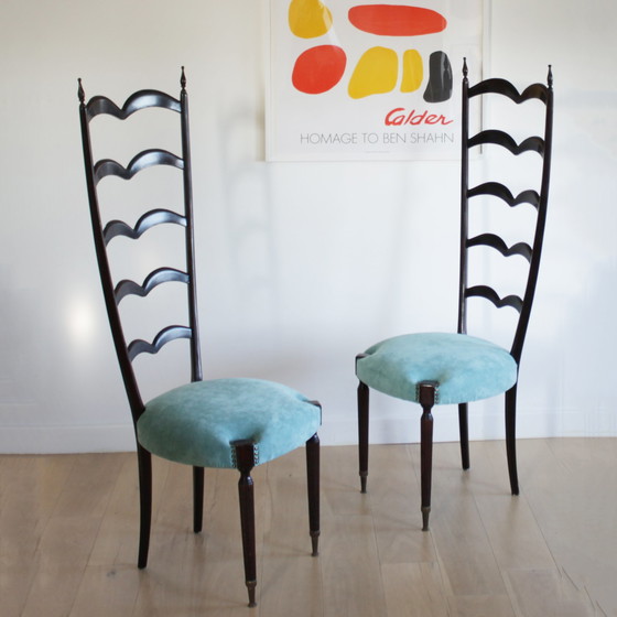 Image 1 of 2x Chaises à dossier en échelle Paolo Buffa