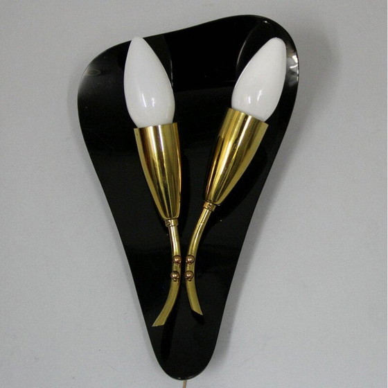 Image 1 of Applique vintage in ottone e plexiglas nero, Francia, 1950