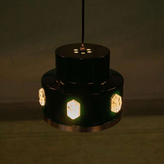 Image 1 of Lampada a sospensione verde dal design vintage in vetro e metallo, stile scandinavo